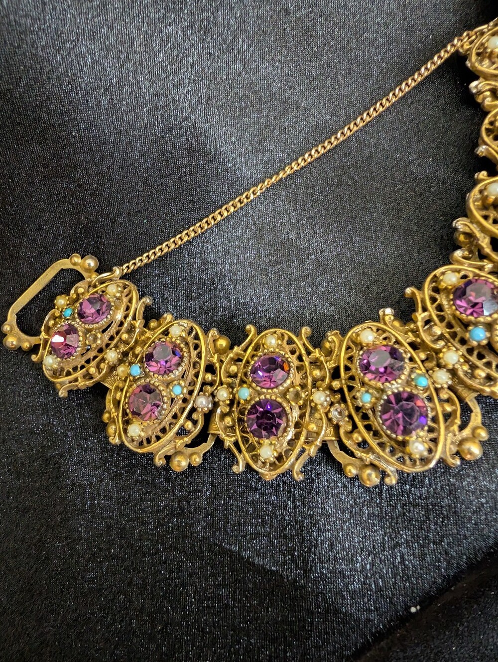 #64. Estate 60s Romantic Renaissance Revival Multi Panel Bracelet - Picture 8 of 8